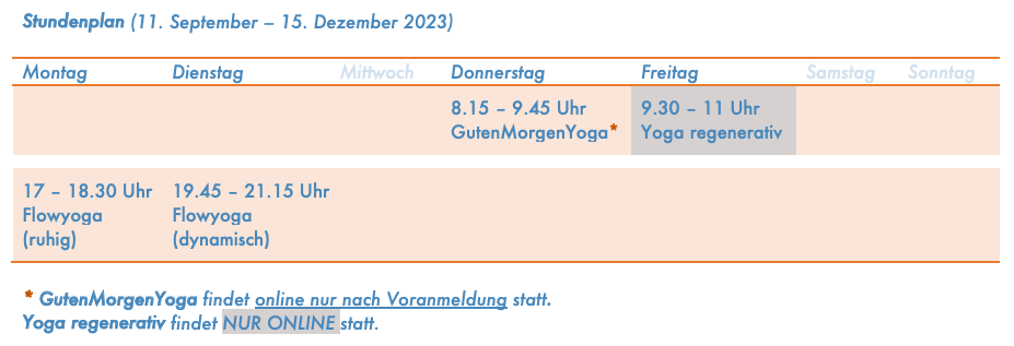 Stundenplan Herbst 2023